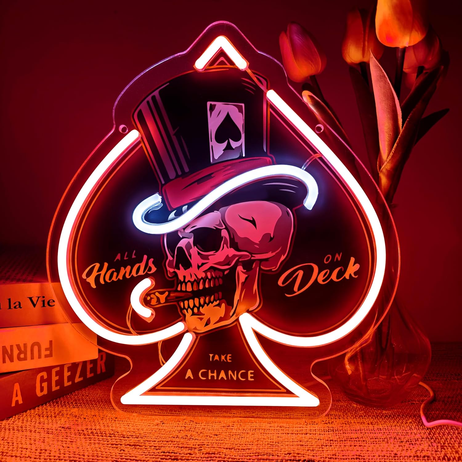Insegna al Neon Teschio Asso d - Board Game Hotel recensione e prezzo